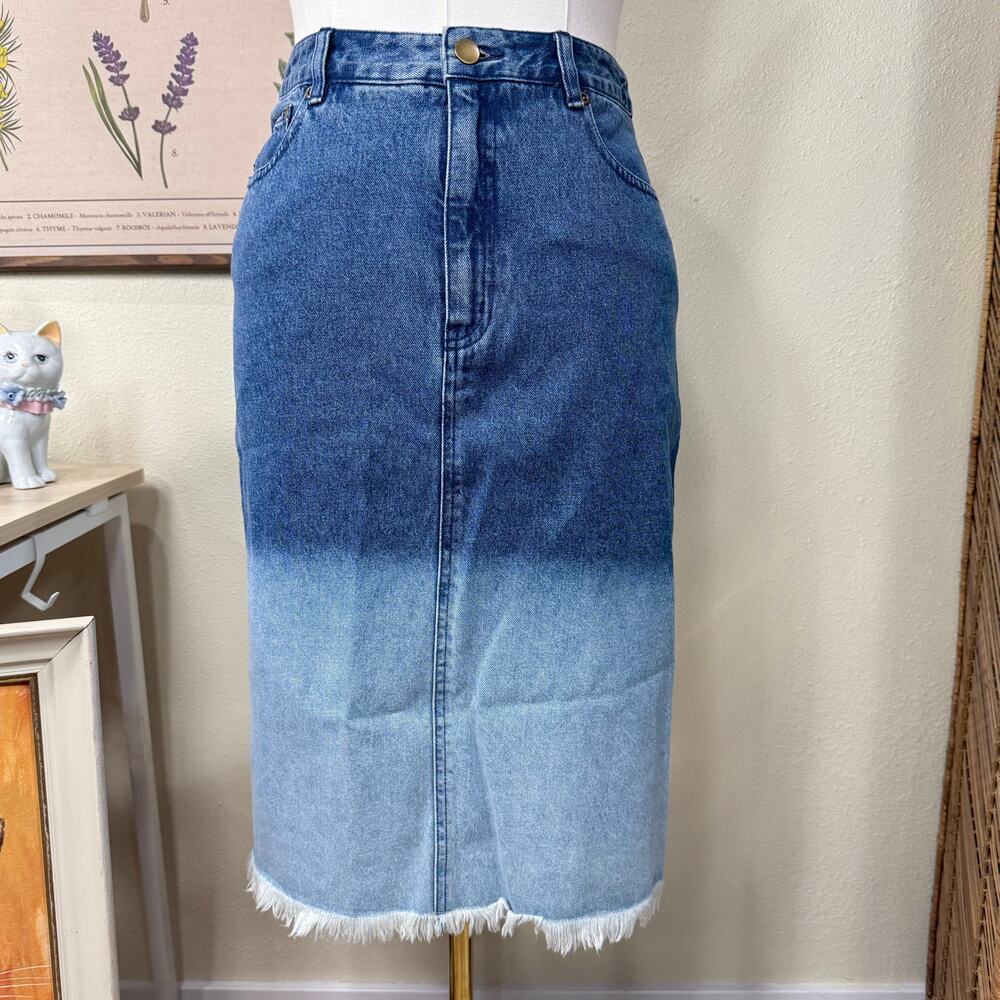 Vintage 90s Y2K Ombre Denim Jean Skirt Coastal Granddaughter Cowgirl Boho M 8